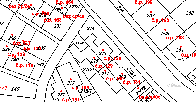 Medlánky 128, Brno na parcele st. 213 v KÚ Medlánky, Katastrální mapa