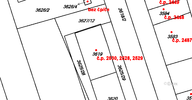 Královo Pole 2528,2529,2530, Brno na parcele st. 3619 v KÚ Královo Pole, Katastrální mapa
