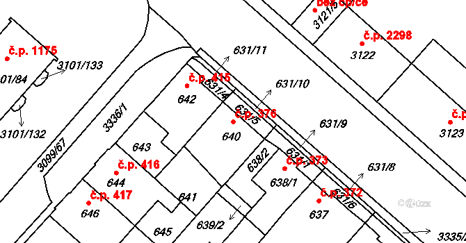 Pelhřimov 376 na parcele st. 640 v KÚ Pelhřimov, Katastrální mapa