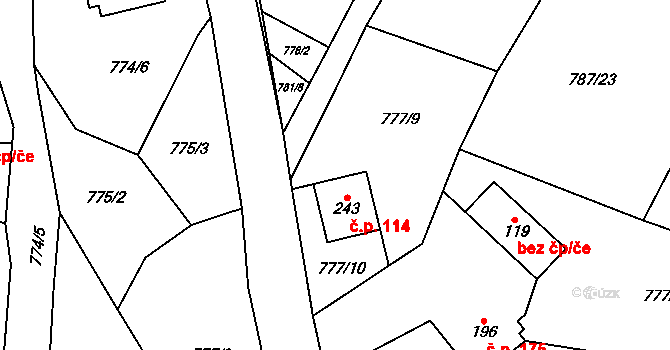 Skalice 114, Frýdek-Místek na parcele st. 243 v KÚ Skalice u Frýdku-Místku, Katastrální mapa