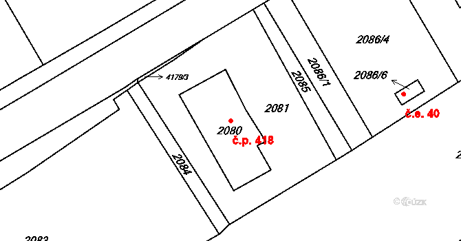Jablunkov 418 na parcele st. 2080 v KÚ Jablunkov, Katastrální mapa