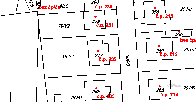 Luby 232, Klatovy na parcele st. 278 v KÚ Luby, Katastrální mapa