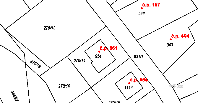 Borohrádek 561 na parcele st. 954 v KÚ Borohrádek, Katastrální mapa