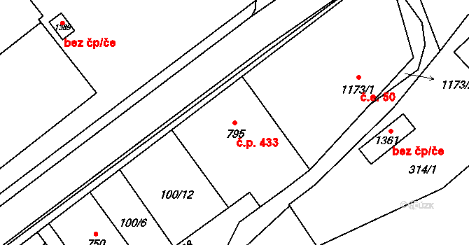Halenkov 433 na parcele st. 795 v KÚ Halenkov, Katastrální mapa