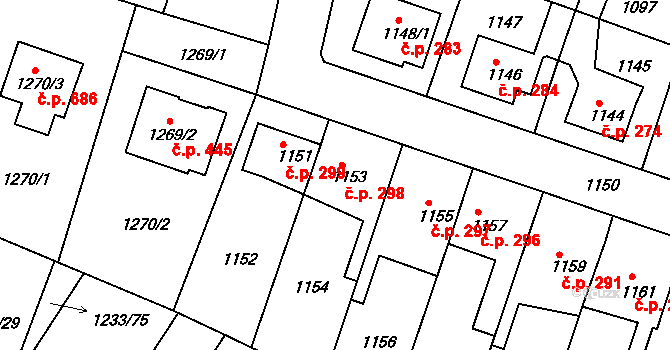 Kolovraty 298, Praha na parcele st. 1153 v KÚ Kolovraty, Katastrální mapa