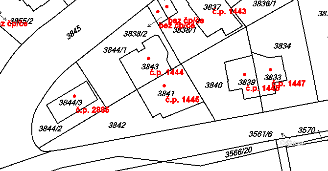 Žižkov 1445, Praha na parcele st. 3841 v KÚ Žižkov, Katastrální mapa
