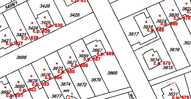 Záběhlice 658, Praha na parcele st. 3667 v KÚ Záběhlice, Katastrální mapa