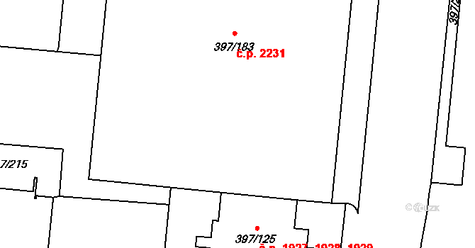 Chodov 2231, Praha na parcele st. 397/183 v KÚ Chodov, Katastrální mapa