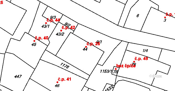 Velká Lhota 26, Volfířov na parcele st. 44 v KÚ Velká Lhota u Dačic, Katastrální mapa