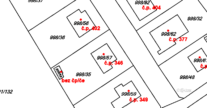 Velká Chuchle 346, Praha na parcele st. 998/57 v KÚ Velká Chuchle, Katastrální mapa