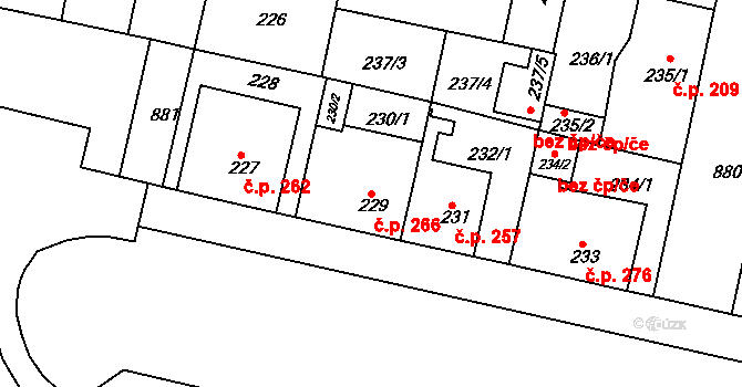 Bohnice 266, Praha na parcele st. 229 v KÚ Bohnice, Katastrální mapa