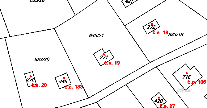Halouny 19, Svinaře na parcele st. 271 v KÚ Svinaře, Katastrální mapa