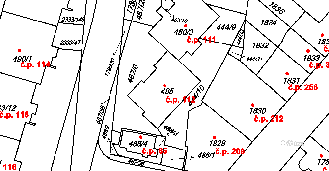 Příbram III 112, Příbram na parcele st. 485 v KÚ Příbram, Katastrální mapa