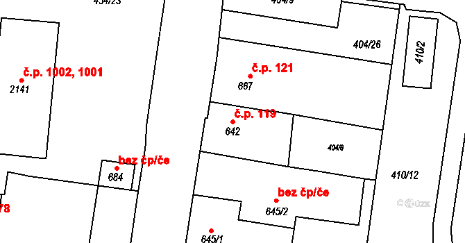 Vrchlabí 119 na parcele st. 642 v KÚ Vrchlabí, Katastrální mapa