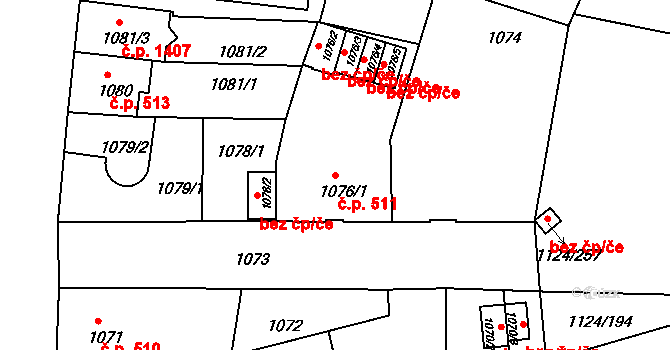 České Budějovice 2 511, České Budějovice na parcele st. 1076/1 v KÚ České Budějovice 2, Katastrální mapa