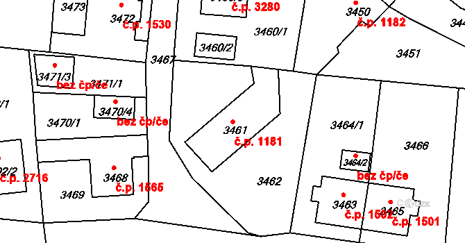 Česká Lípa 1181 na parcele st. 3461 v KÚ Česká Lípa, Katastrální mapa