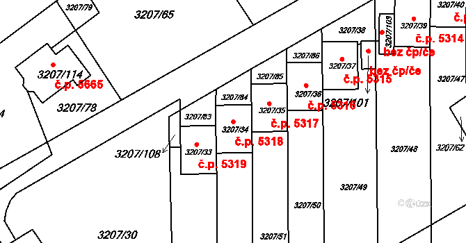 Chomutov 5318 na parcele st. 3207/34 v KÚ Chomutov II, Katastrální mapa