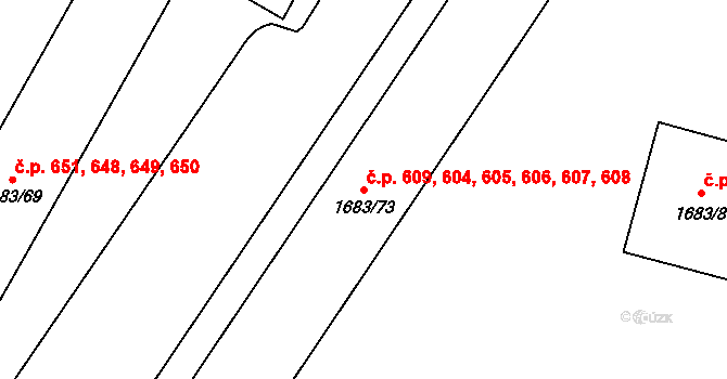 Teplické Předměstí 604,605,606,607,608,, Bílina na parcele st. 1683/73 v KÚ Bílina, Katastrální mapa