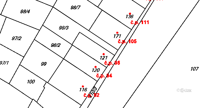 Žešov 95, Prostějov na parcele st. 121 v KÚ Žešov, Katastrální mapa