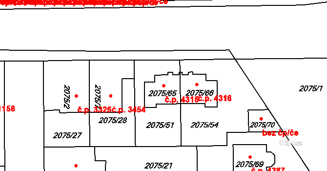 Prostějov 4315 na parcele st. 2075/65 v KÚ Prostějov, Katastrální mapa