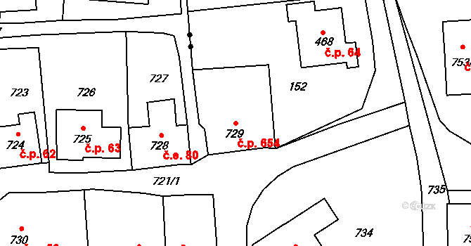 Šluknov 654 na parcele st. 729 v KÚ Šluknov, Katastrální mapa