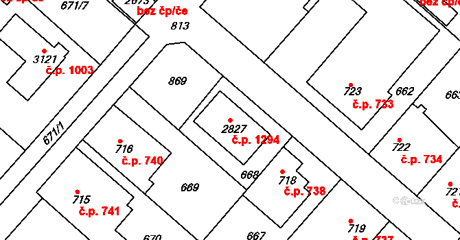 Neratovice 1294 na parcele st. 2827 v KÚ Neratovice, Katastrální mapa