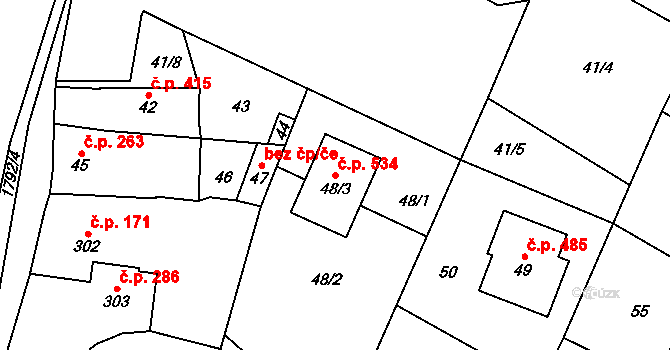 Hostomice 534 na parcele st. 48/3 v KÚ Hostomice pod Brdy, Katastrální mapa