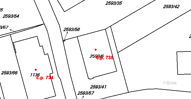 Žamberk 735 na parcele st. 2593/6 v KÚ Žamberk, Katastrální mapa
