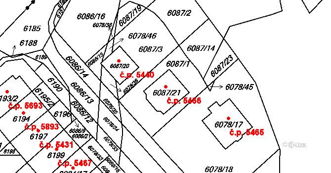 Chomutov 5466 na parcele st. 6087/21 v KÚ Chomutov I, Katastrální mapa