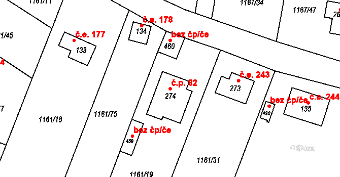 Hradové Střimelice 82, Stříbrná Skalice na parcele st. 274 v KÚ Hradové Střimelice, Katastrální mapa