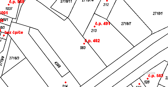 Moravské Budějovice 492 na parcele st. 583 v KÚ Moravské Budějovice, Katastrální mapa