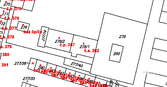 Chlumec 262 na parcele st. 278/1 v KÚ Chlumec u Chabařovic, Katastrální mapa