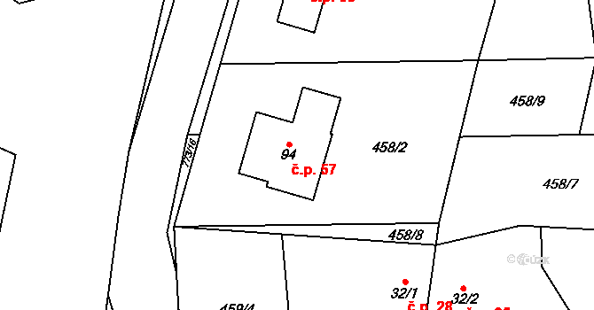Koberovice 57 na parcele st. 94 v KÚ Koberovice, Katastrální mapa