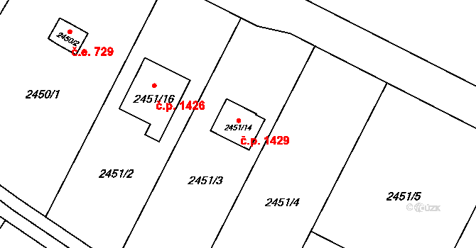 Lutyně 1429, Orlová na parcele st. 2451/14 v KÚ Horní Lutyně, Katastrální mapa