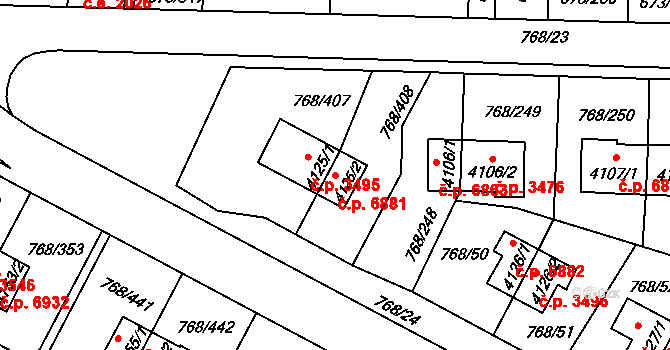 Zlín 6881 na parcele st. 4125/2 v KÚ Zlín, Katastrální mapa