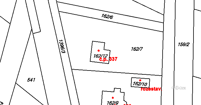 Bělotín 337 na parcele st. 162/12 v KÚ Bělotín, Katastrální mapa