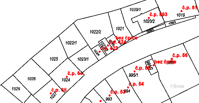 Teplické Předměstí 423, Bílina na parcele st. 1022/4 v KÚ Bílina, Katastrální mapa