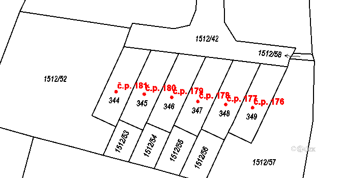Olbramovice Ves 180, Olbramovice na parcele st. 345 v KÚ Olbramovice u Votic, Katastrální mapa