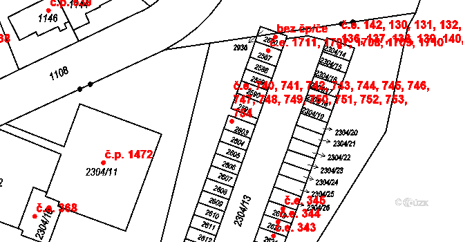 Husovice 740,741,742,743,744,, Brno na parcele st. 2603 v KÚ Husovice, Katastrální mapa