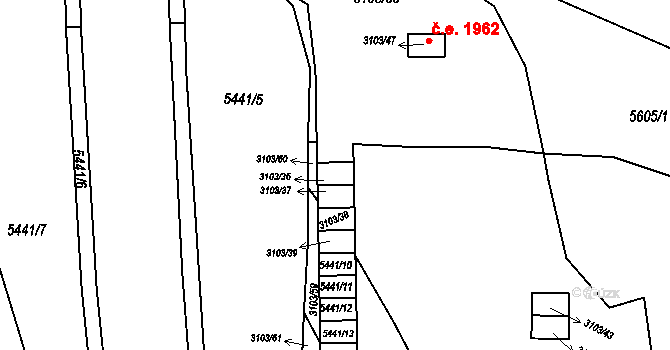 Znojmo 1002 na parcele st. 3103/36 v KÚ Znojmo-město, Katastrální mapa