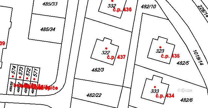 Český Herálec 437, Herálec na parcele st. 322 v KÚ Český Herálec, Katastrální mapa