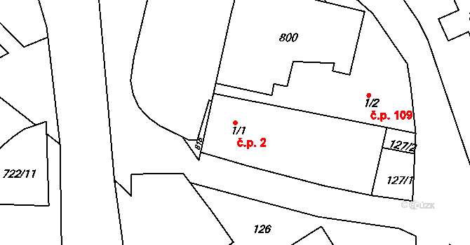 Škrdlovice 2 na parcele st. 1/1 v KÚ Škrdlovice, Katastrální mapa