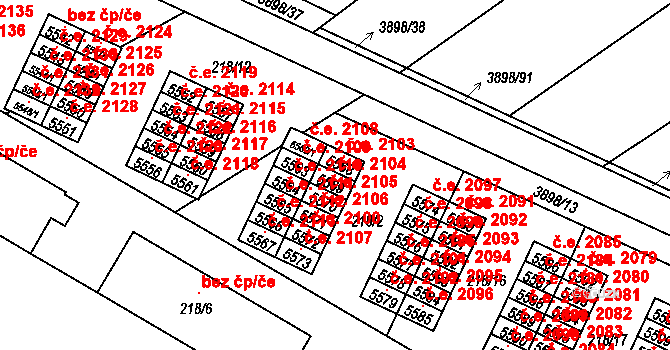 Řečkovice 2104, Brno na parcele st. 5569 v KÚ Řečkovice, Katastrální mapa