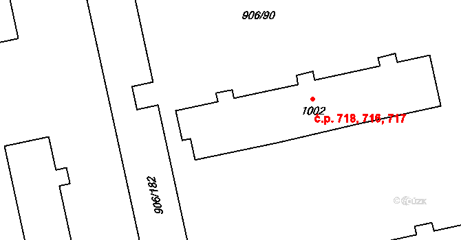 Malenovice 716,717,718, Zlín na parcele st. 1002 v KÚ Malenovice u Zlína, Katastrální mapa