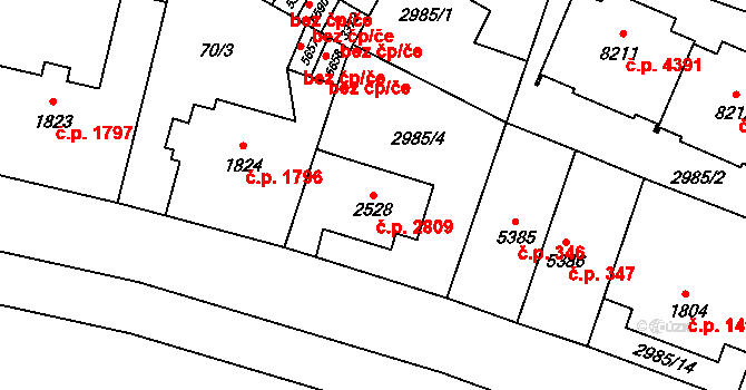 Zlín 2809 na parcele st. 2528 v KÚ Zlín, Katastrální mapa