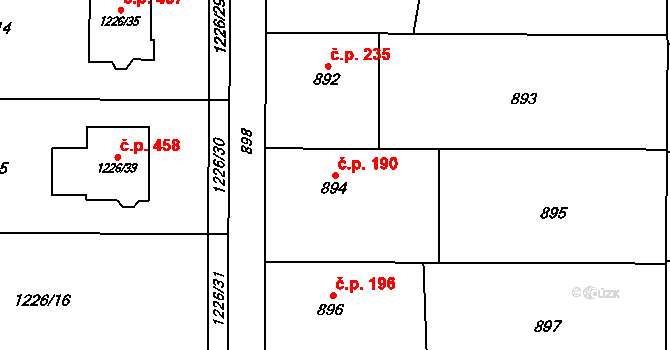 Slavkov 190 na parcele st. 894 v KÚ Slavkov u Opavy, Katastrální mapa