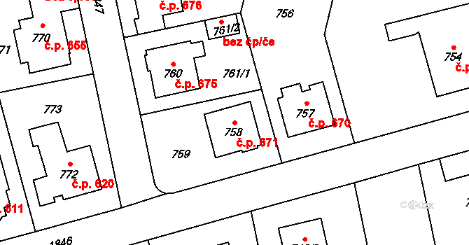 Kylešovice 671, Opava na parcele st. 758 v KÚ Kylešovice, Katastrální mapa