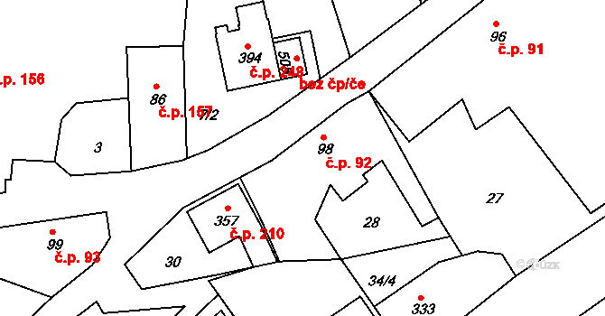 Brumovice 92 na parcele st. 98 v KÚ Brumovice u Opavy, Katastrální mapa