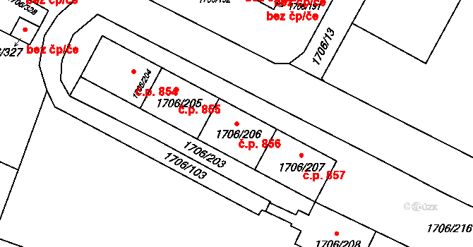 Hlučín 856 na parcele st. 1706/206 v KÚ Hlučín, Katastrální mapa
