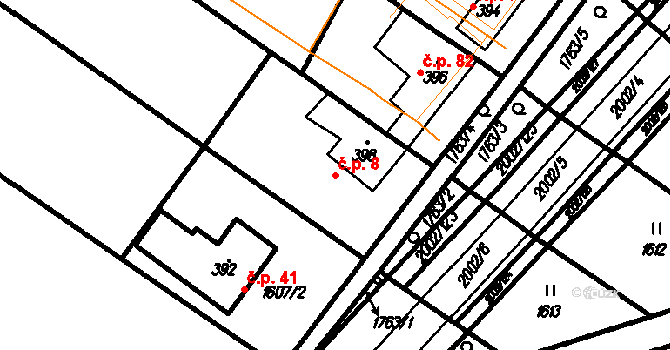 Lopeník 8 na parcele st. 398 v KÚ Lopeník, Katastrální mapa